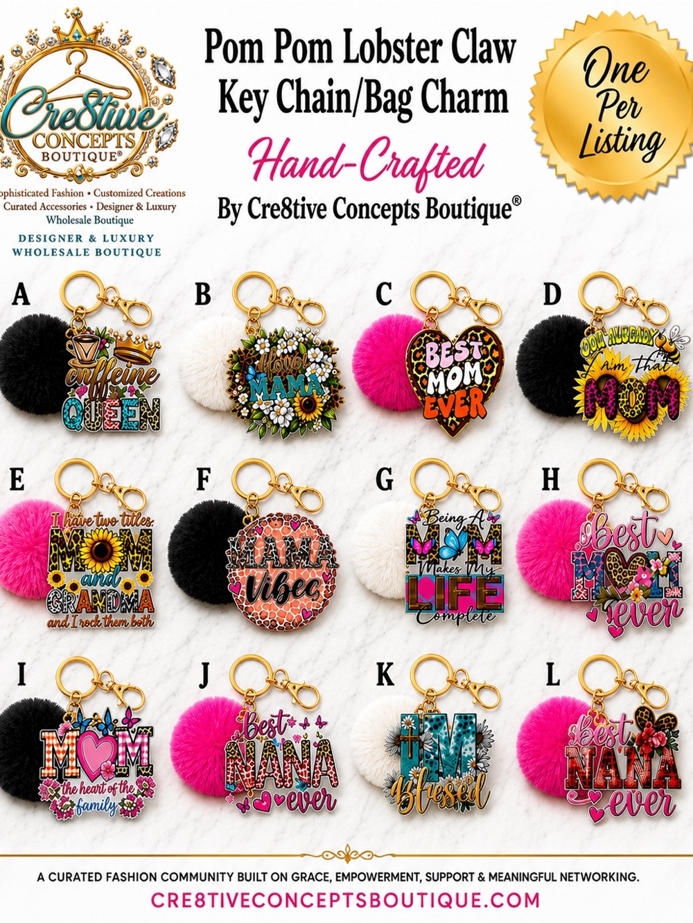 Hand-Crafted Pom Pom Lobster Claw Keychain Bag Charm | Gold Hardware - Picture 1 of 12